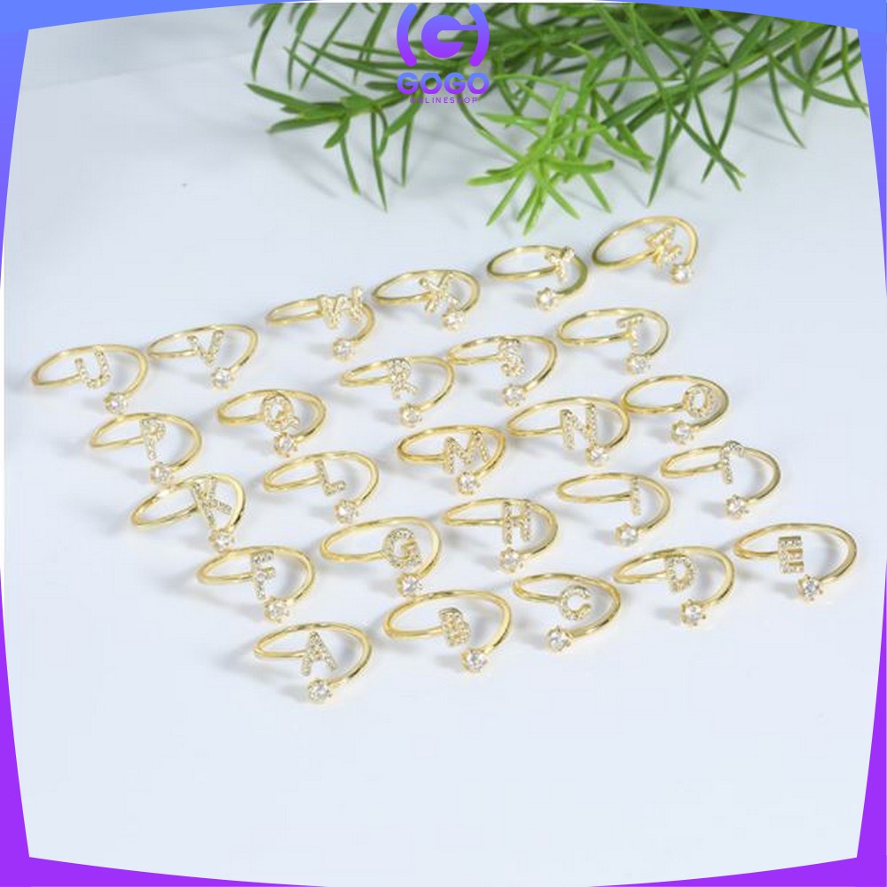 GOGO-K59 Cincin Huruf Gold Stainless Inisial Nama Cincin Alphabet / Cincin Abjad Huruf A-Z Wanita Fashion / Cincin Wanita Huruf Set Perhiasan Wanita