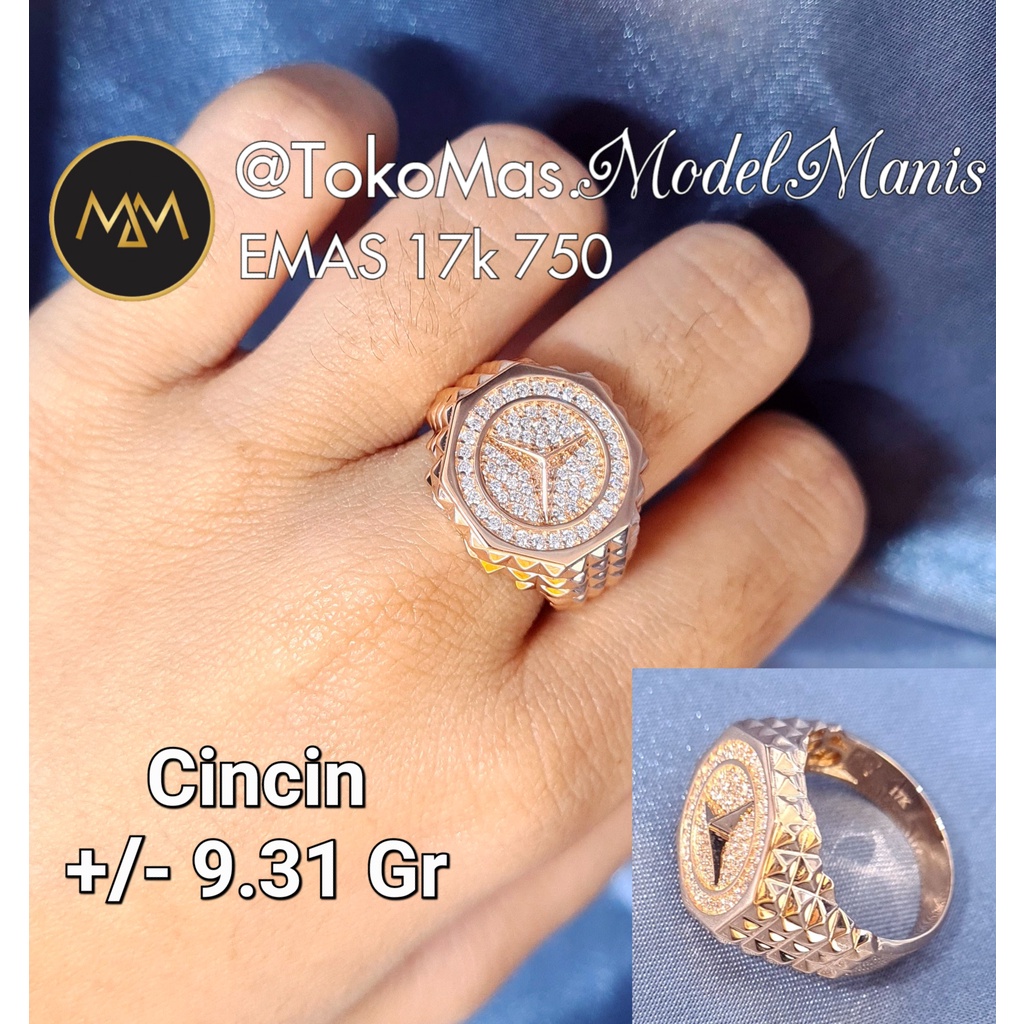 Cincin emas pria Mercy Benz emas rosegold italy 750 kadar 17k