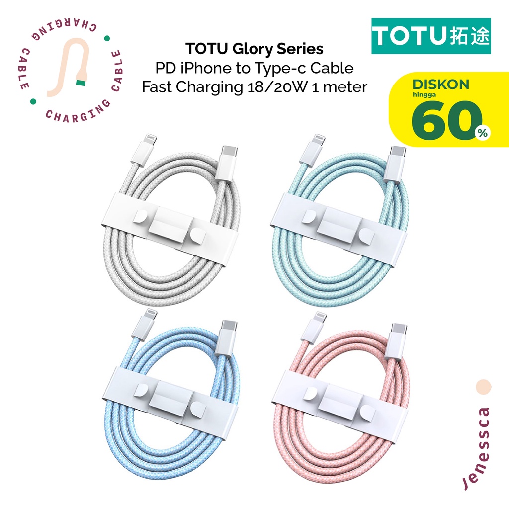 Kabel Data iPhone 20W TOTU PD Lightning to TypeC 1 Meter Fast Charging