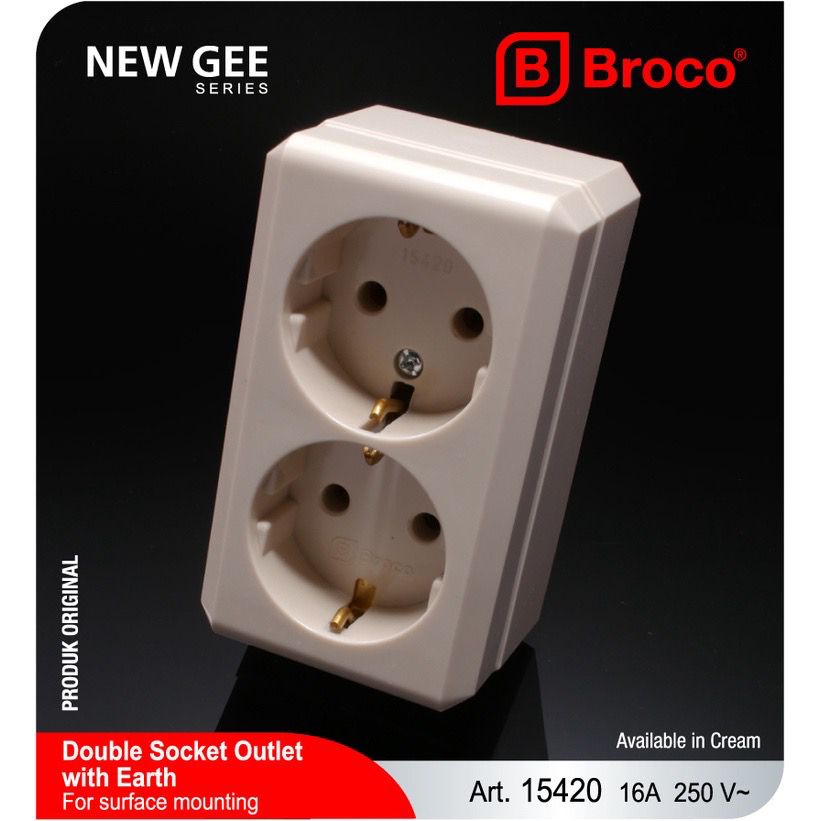 Stop Kontak OB Double Broco 15420-11 (B) / Colokan Listrik Broco