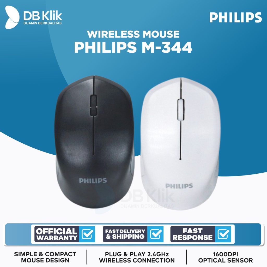 Mouse Philips M-344 Wireless 1600DPI Ergonomic Design - PHILIPS M344