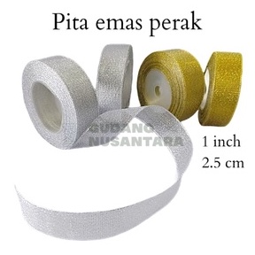 

Pita emas perak 1 inch / pita gliter gold silver