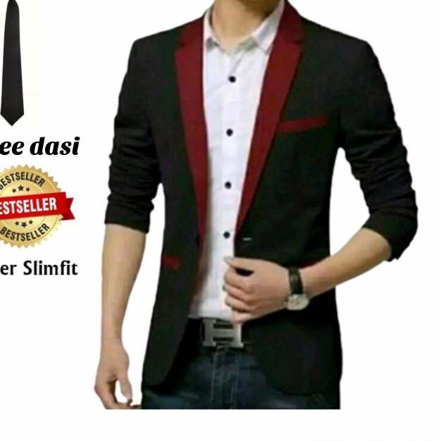 Blazer pria/Jas pria/Jas resmi Hitam list putih - Hitam, M