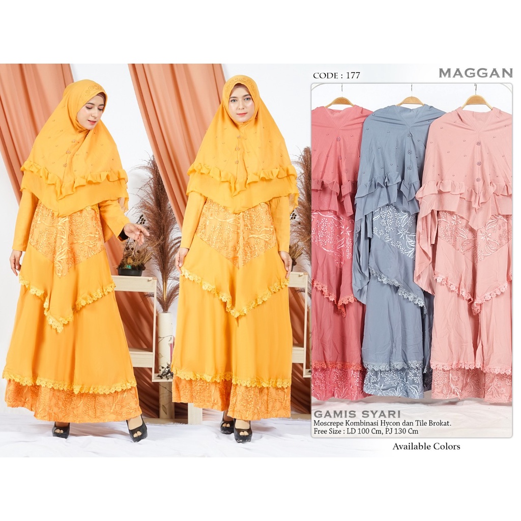 GAMIS SYARI Moscrepe komb Hycon dan tile brokat MAGGAN - 177- SL