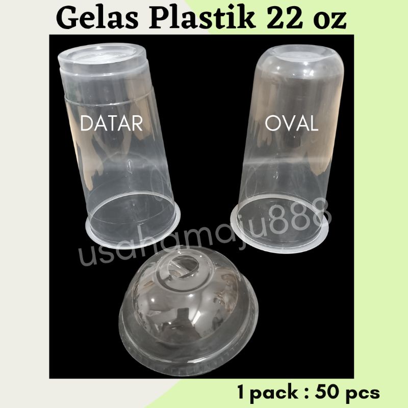 50pcs Gelas Plastik 22oz U Cup Plastik Cup Datar Oval 22 oz