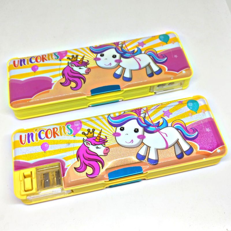 

Tempat Pensil Anak Magnet Karakter UNICORN PEGASUS MY LITTLE PONY KN GLITTER GLITER KILAU 2 Sisi + 2 Rautan