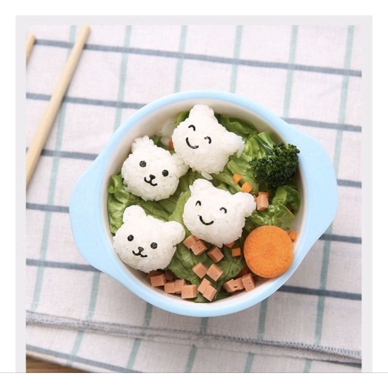 READY ! 1 Set Mini Bear Bento Mould + GRATIS 2pc Nori Cutter Puncher Pemotong Rumput Laut /Cetakan Beruang