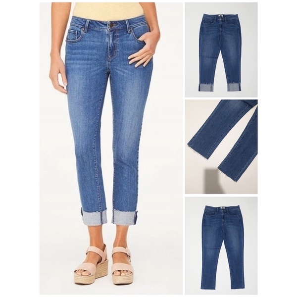 Ready Cut Unfinished Raw Cropped Skinny Mid Rise Jeans DarkWash Blue by Loft Women Branded Sisa Eksp