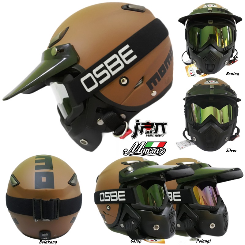 Helm Dewasa Retro Klasik JPN MOMO Vintage Coklat Cokelat Doff Gogglemask Masker OSBE / Goggle Mask T