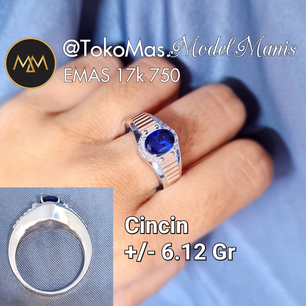 Cincin Pria royal blue emas putih 750 kadar 17k