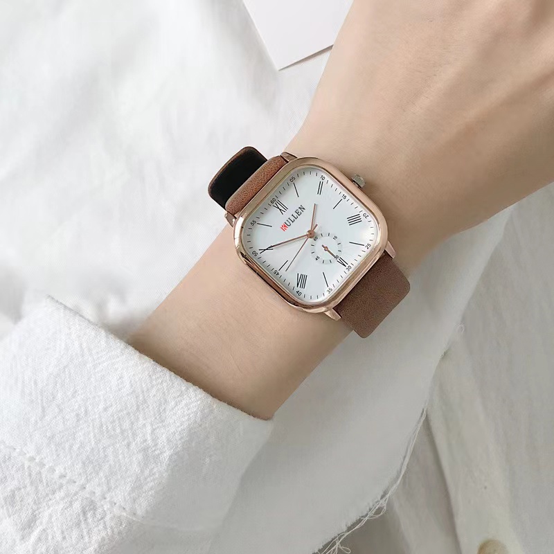 Jam Tangan Wanita Analog Quartz Pria Modis Dial Kotak Casual Fashion Murah