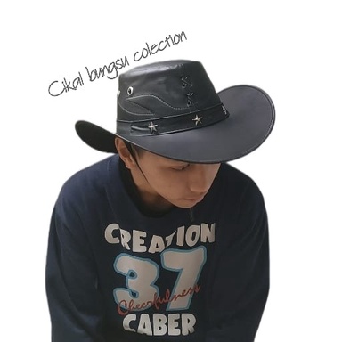 Topi koboy kulit domba asli - Topi kulit koboy - Topi laken kulit asli