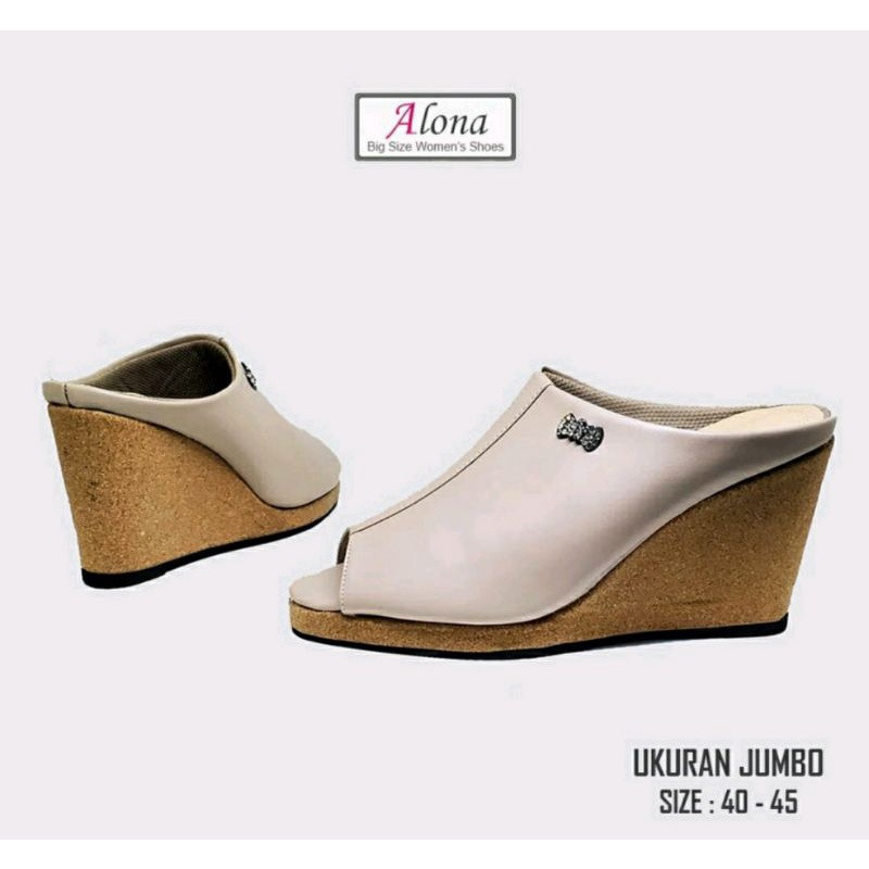 Wedges Sepatu Premium Wanita BIG size shoes 41-45 Wedges Qeis.120 Pesta Kaki JUMBO Gemuk Kulit Hitam Oversize