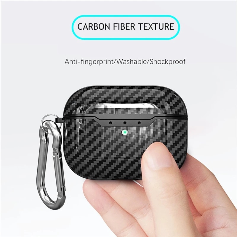Case Bahan Carbon Fiber Tekstur Dengan Kait Untuk Earphone APds Pro 2