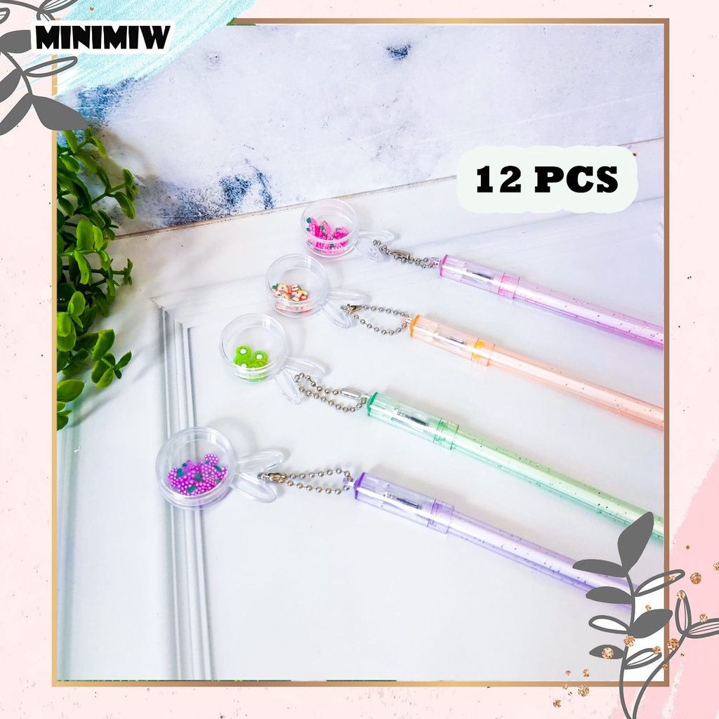 SELUSIN PULPEN KELINCI BUAH ISI 12 PCS GEL PENA PEN BOLPEN KARAKTER RABBIT GLITTER