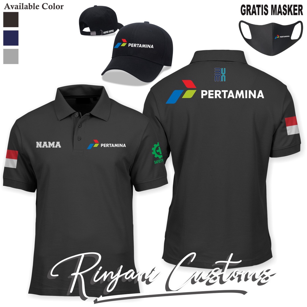 KAOS POLO PERTAMINA GRATIS PAKAI NAMA DAN MASKER-POLO PT PERTAMINA-POLO BUMN