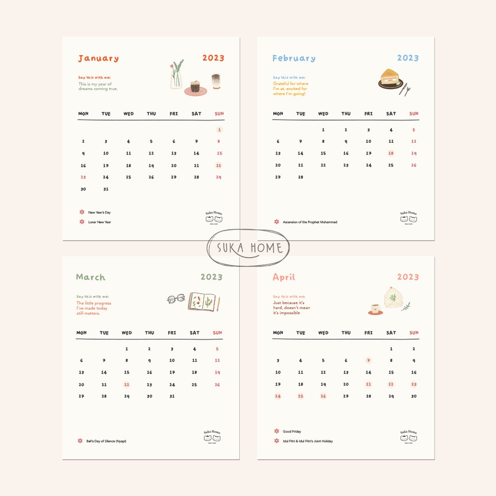 Kalender 2023 Estetik | Kalender Meja Lucu | Kalender Woodstand | Calendar Aesthetic | Journaling Calendar Korean Style | Stand Calendar by Suka Home