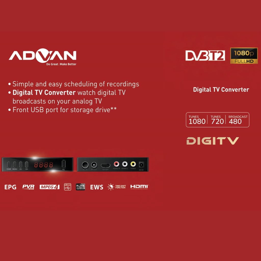 Set Top Box Tv digital 1080p garansi resmi ADVAN DIGITV STB DV3T2