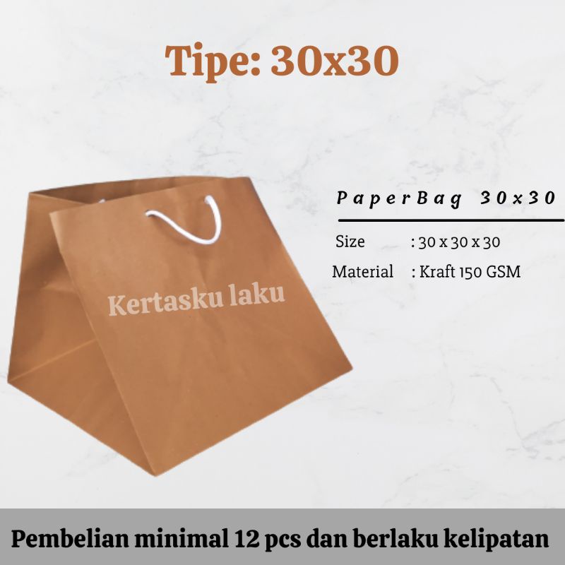 

Paper bag 30x30, tas kertas coklat polos murah ukuran P30 x L30 x T27