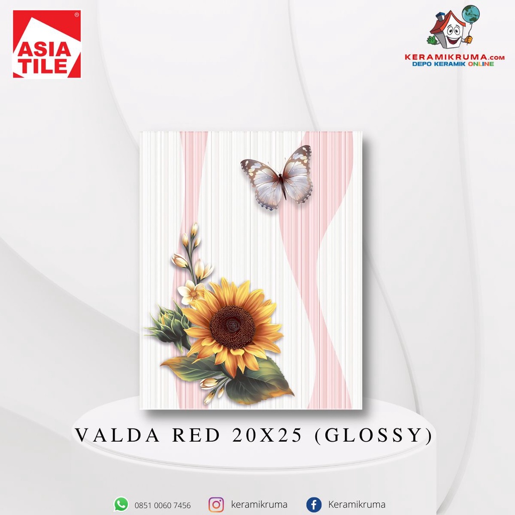 Keramik Dinding Asia Tile 20x25 Valda Red Glossy Flat Kilap