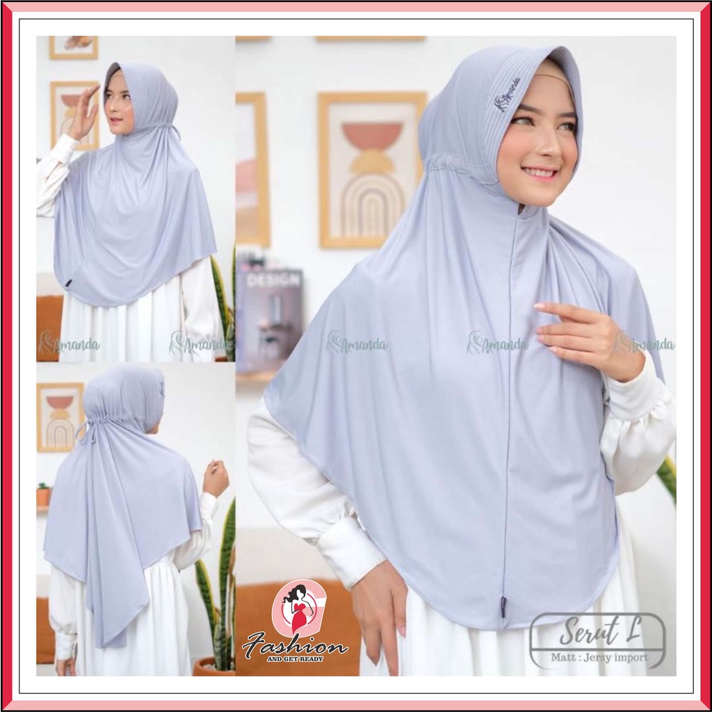 AMANDA - JILBAB SERUT JERSEY IMPORT SIZE L | Kerudung Serut Pet Bordir Jumbo