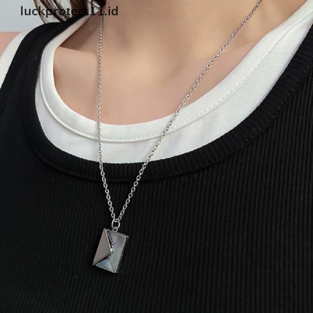 Kalung Dengan Liontin Bentuk Amplop Motif Tulisan Love Bahan Titanium