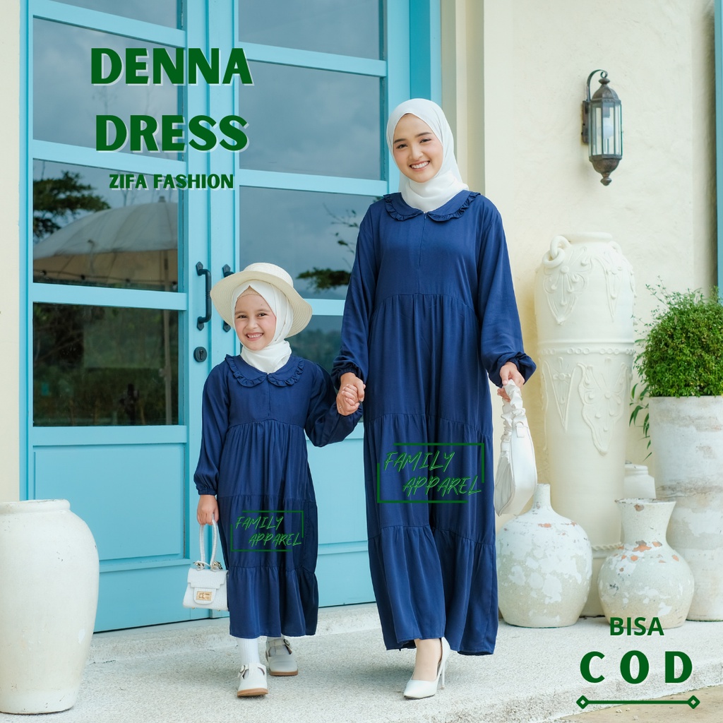 Denna Dress Gamis Polos Anak Jumbo Daster Twill Navy Zifa Fashion