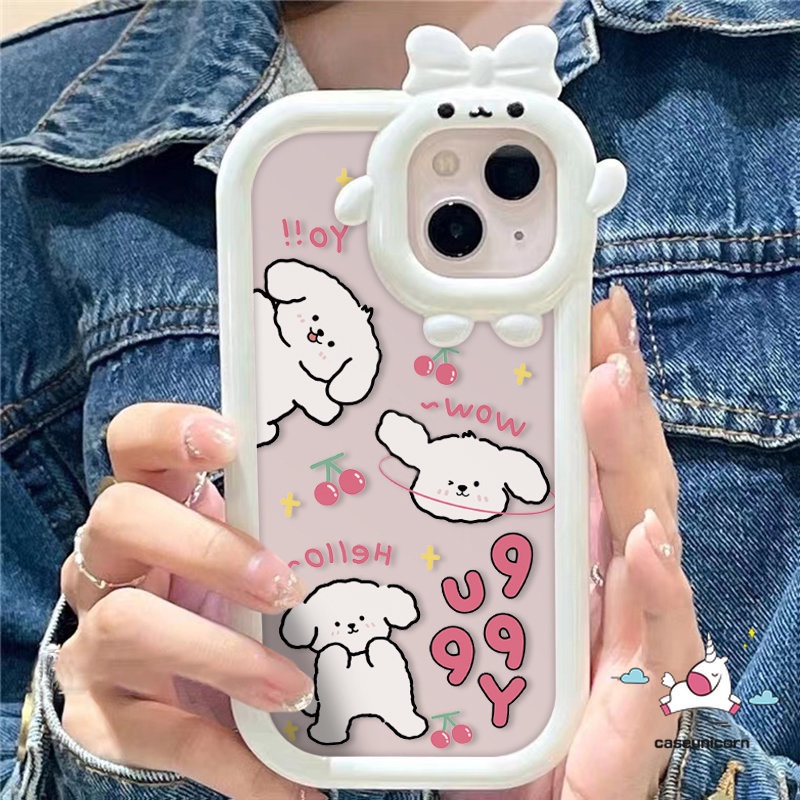 Casing Soft Case Realme C33 C25Y C35 C15 C21Y C31 C11 C30 C25 C25s C21 C2 C1 C3 C17 Realme8 9 8i 5 6i 9i 5s 5 7i 7 9pro+8pro Kartun Puppy Dog 3D Bow Little Monster Lensa Sarung Cover Sarung