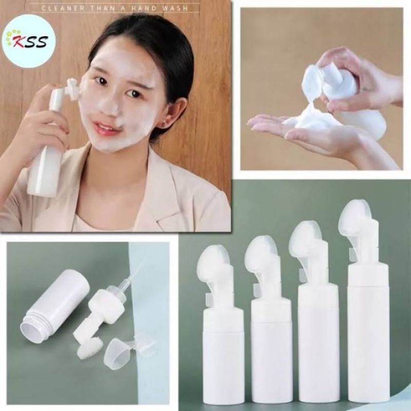 Botol Foam + BRUSH | Botol Kosong Foamer Brusher | Wadah isi ulang sabun cuci muka dengan busa dan sikat | Botol kosong face wash | alat facial wajah