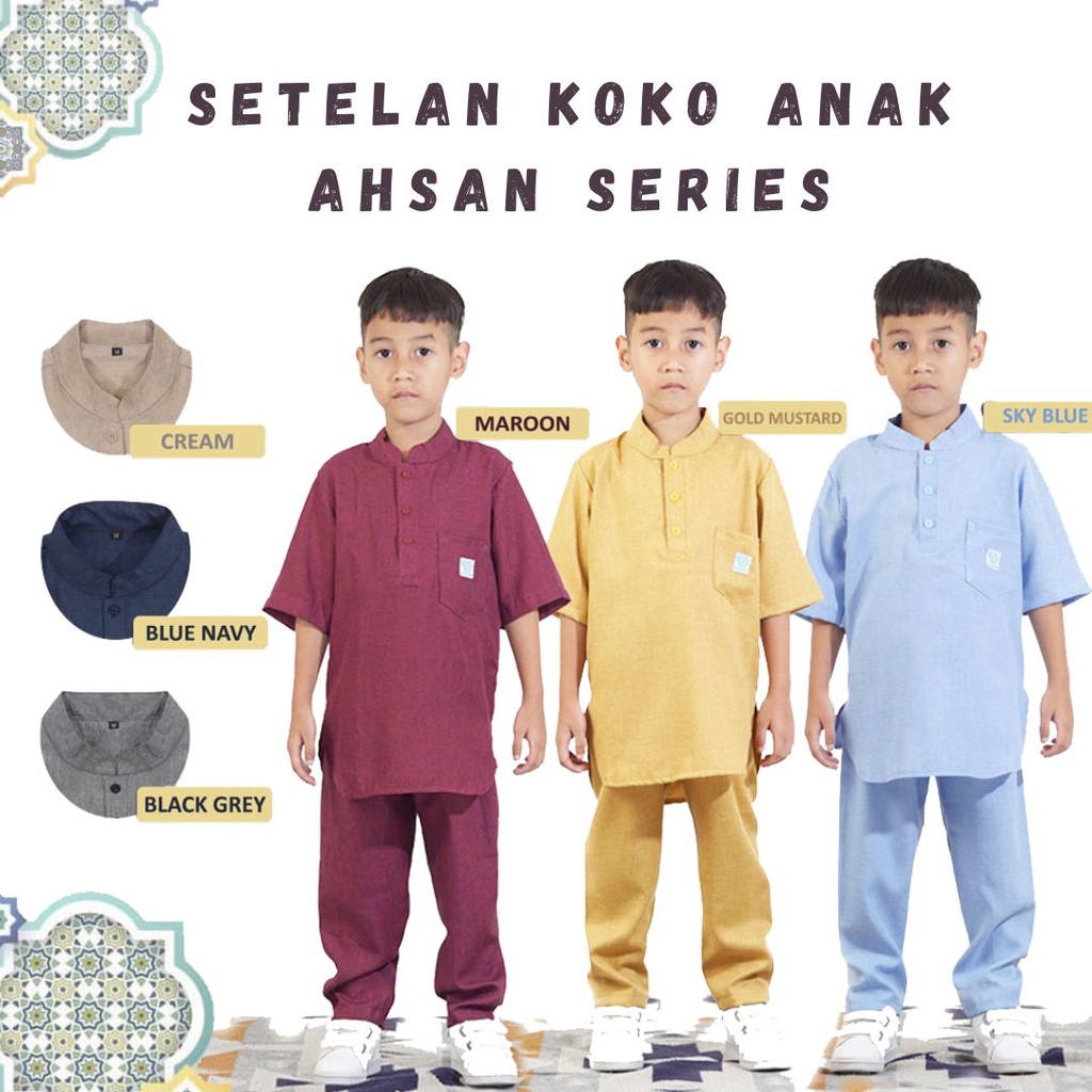 BAJU KOKO ANAK LAKI LAKI USIA 2 3 4 5 6 7 8 9 TAHUN BAHAN KATUN MADINAH PREMIUM/ BAJU MUSLIM/ BAJU K