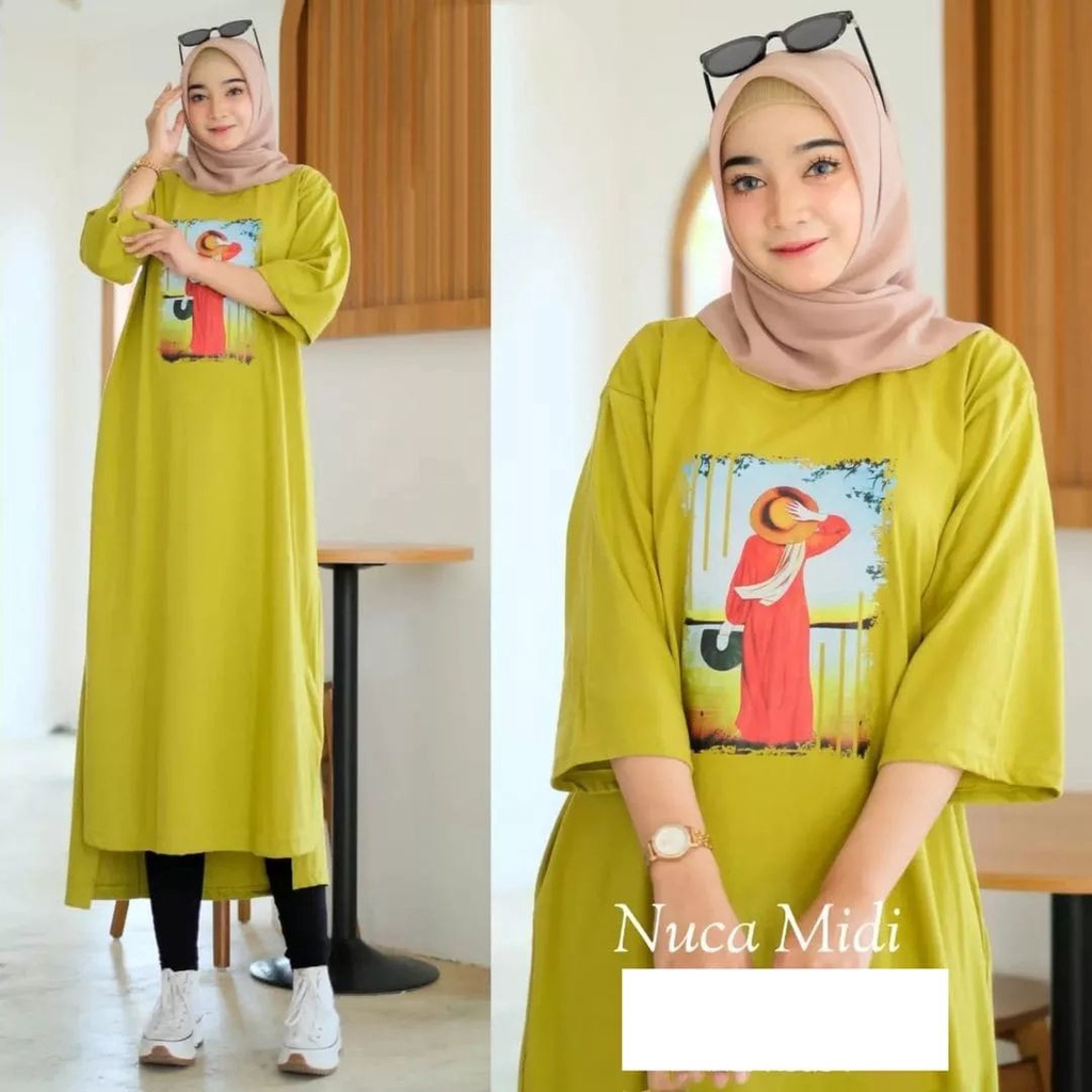 NUCA MIDI DRESS BAHAN KAOS KATUN COMBED 24s MOTIF POLOS APLIKASI SABLON UKURAN M L XL DAN XXL GAMIS WANITA TERBARU 2023 KEKINIAN ORIGINAL MEWAH BAJU WANITA HITAM JUMBO KOREAN STYLE CASUAL ATASAN WANITA LENGAN PANJANG MIDI DRESS MUSLIM