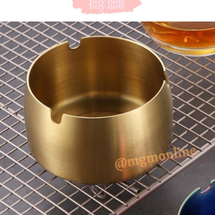 DOME Asbak Stainless GOLD 8cm Tebal polos 3lubang Tinggi 5cm ashtray