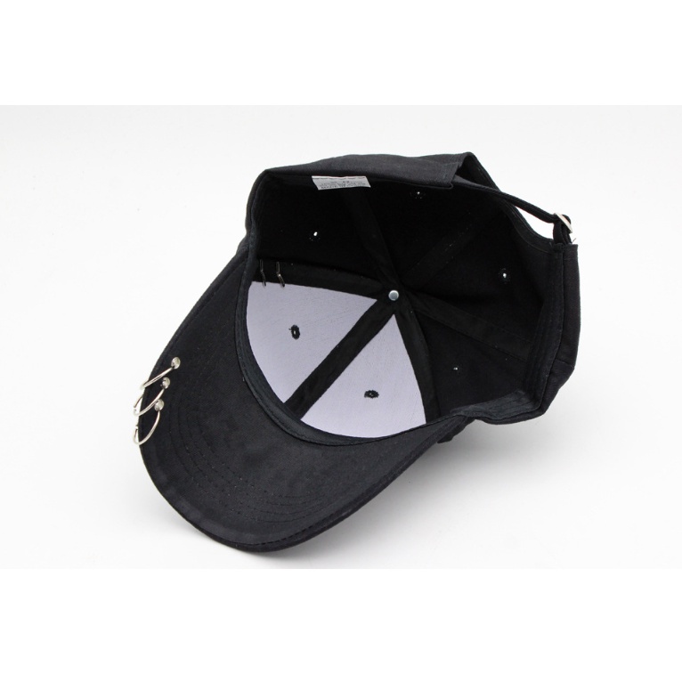 Topi Baseball Hip Hop Adjustable Dengan Cincin Besi + Rantai Metal