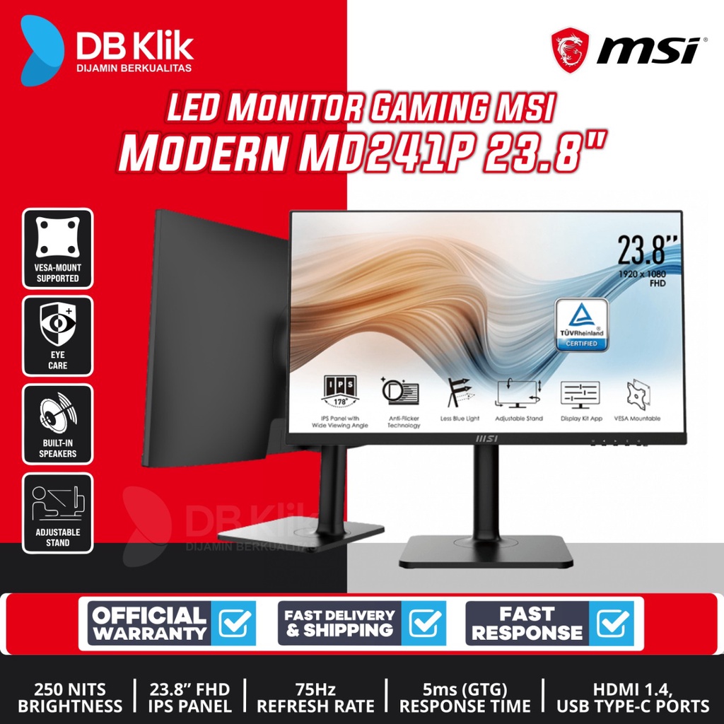 LED Monitor MSI Modern MD241P 23.8&quot; 75Hz FHD HDMI USB C - MSI MD241 P