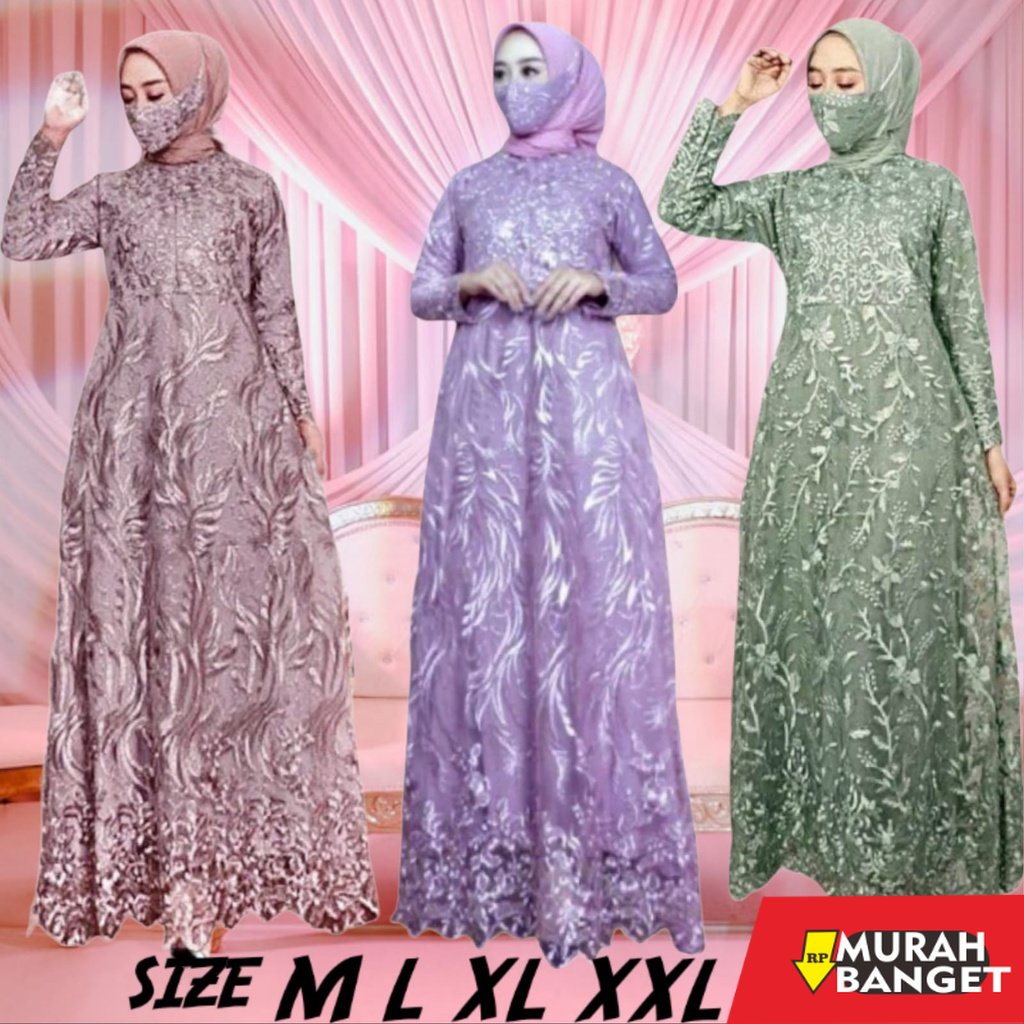 model gamis kombinasi polos terbaru 2022 GAMIS TERBARU SHAKIENA/TILE BRUKAT MUTIARA/SIZE M L XL XXL 