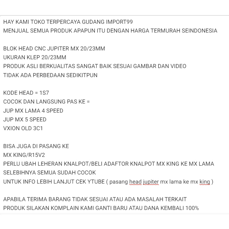 BLOK HEAD CNC JUPITER MX LAMA / MX KING / VXION KLEP 20/23MM