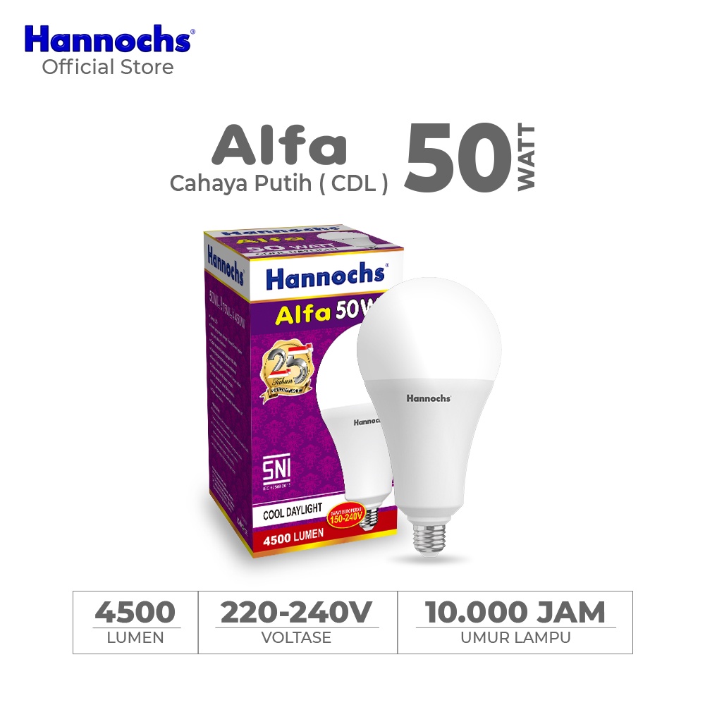 Hannochs Lampu Bohlam LED Alfa 50 watt cahaya Putih