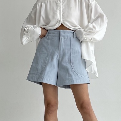 Peach Poppy KARINA Contrast Stitch Short Premium Pants - Celana Pendek Denim Look Alike