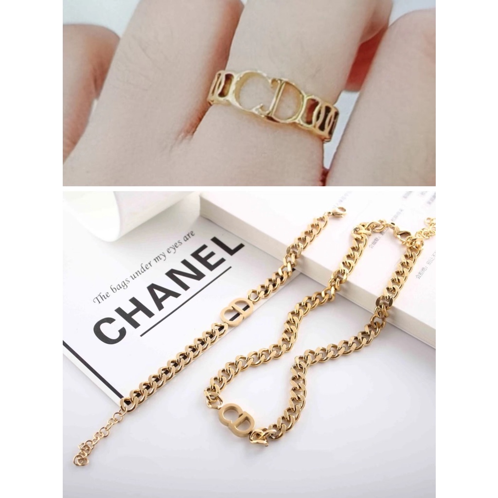 Set Kalung/Gelang C&amp;D Titanium Perhiasan Wanita Jewelry (Rantai Besar Dan Rantai Kecil)