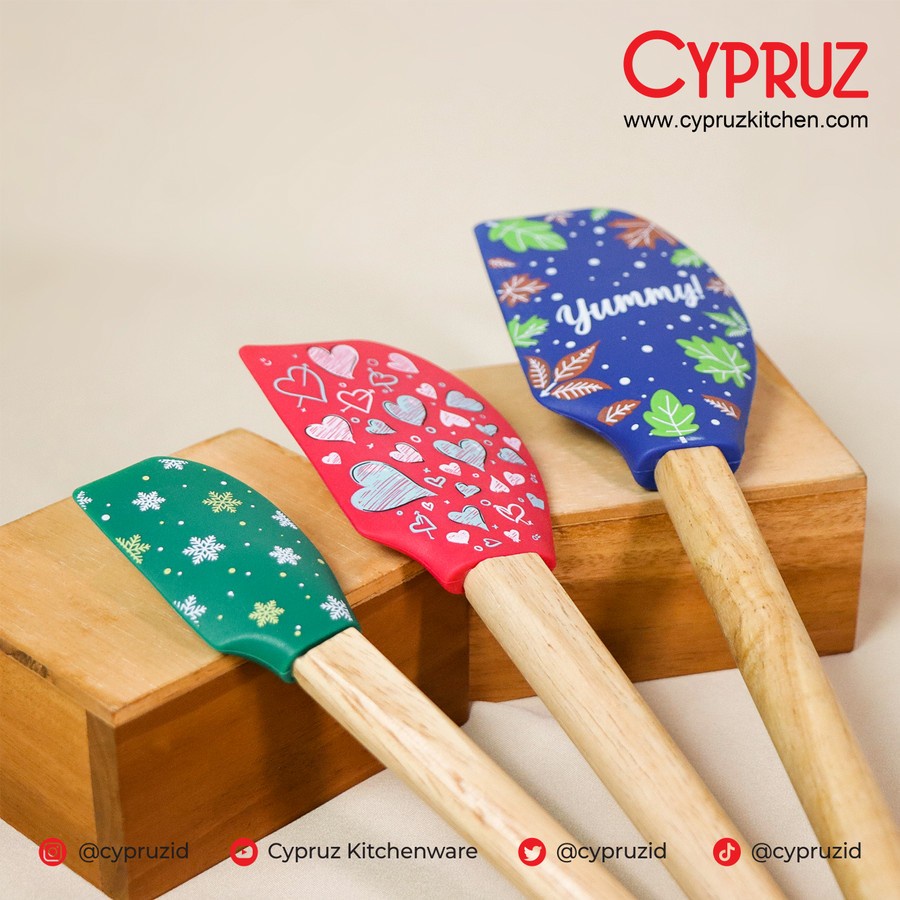 Cypruz AM-1518 Spatula Silikon Set 3 Pcs Gagang Kayu Food Grade