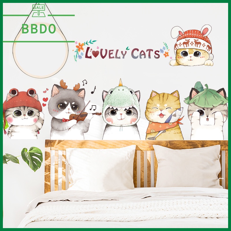 stiker dinding wallpaper lucu aesthetic motif gambar kucing lucu wallpaper dinding kamar tidur