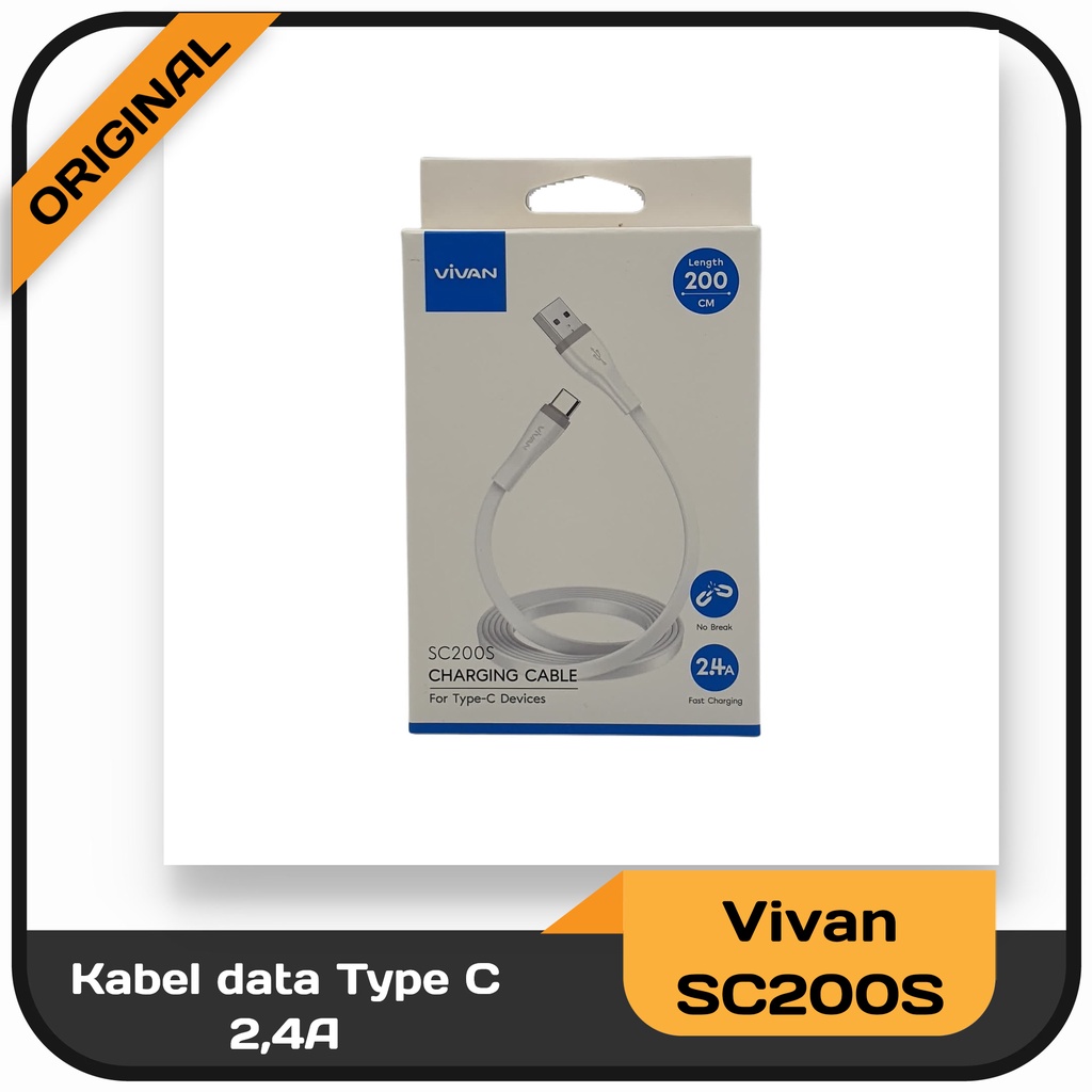 Kabel data Micro USB/Type C/Lightning Vivan SM200S/SC200S/SL200S panjang 200cm