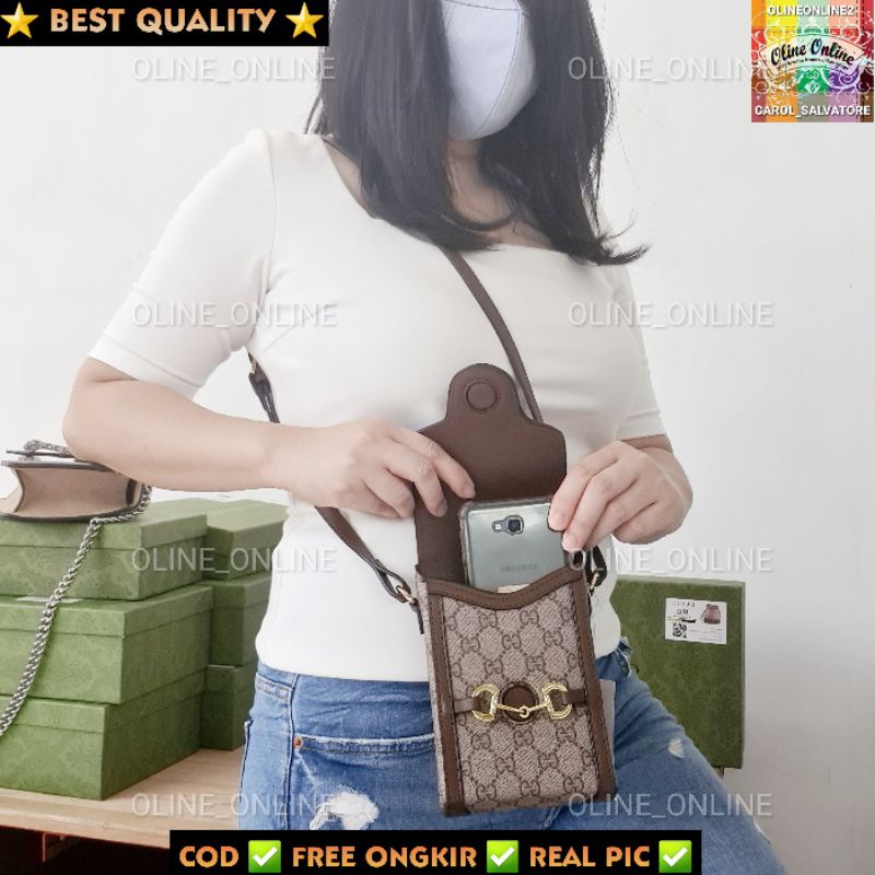 tas selempang wanita kecil horsebit mini size handphone phone holder gc tali panjang guci