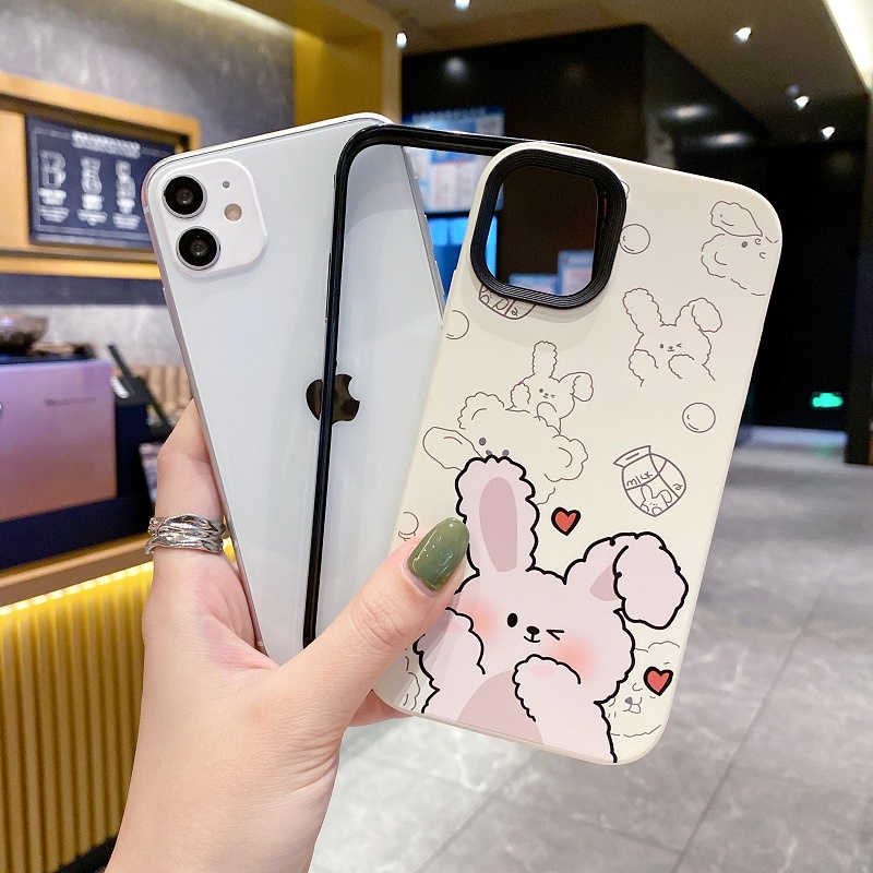 (3 In 1) Soft case Silikon Motif Kelinci / Beruang Untuk iPhone 11 12 13 14 Pro MAX X XR XS MAX 7 8 Plus