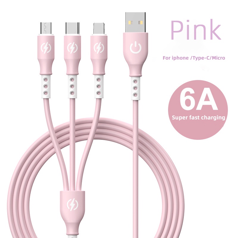 6a Max Kabel Data / Charger Micro Usb / Type c 3in1 Bahan Silica Gel Untuk Smartphone Android