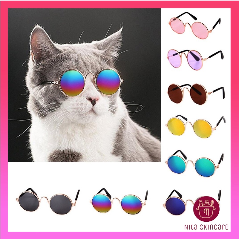 Kacamata Bulat Kecil Kucing Anjing Gaya Keren Aksesoris Hewan Kacamata Hitam Boboho