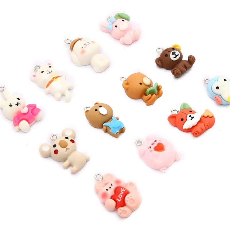 6 Pcs Liontin Cabochon Resin Bentuk Hewan Beruang Kelinci Anjing Untuk Membuat Perhiasan Kalung Anting