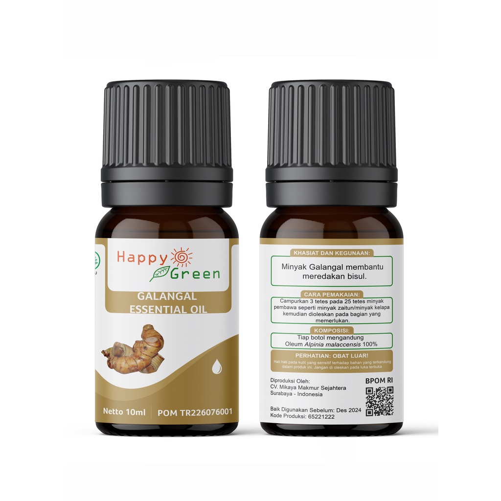 BPOM Approved Happy Green Galangal Essential oil - Minyak Atsiri Lengkuas Murni Natural Laja Gowah Alpinia