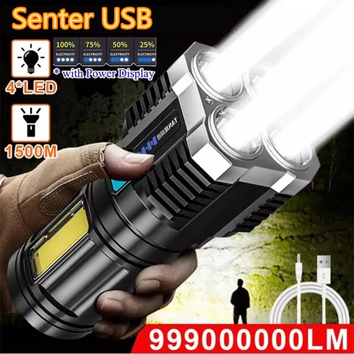 Senter L19 LED 4 Mata COB Super Terang Portable 3 Mode Lampu Hiking Camping USB Lamp Rechargeable