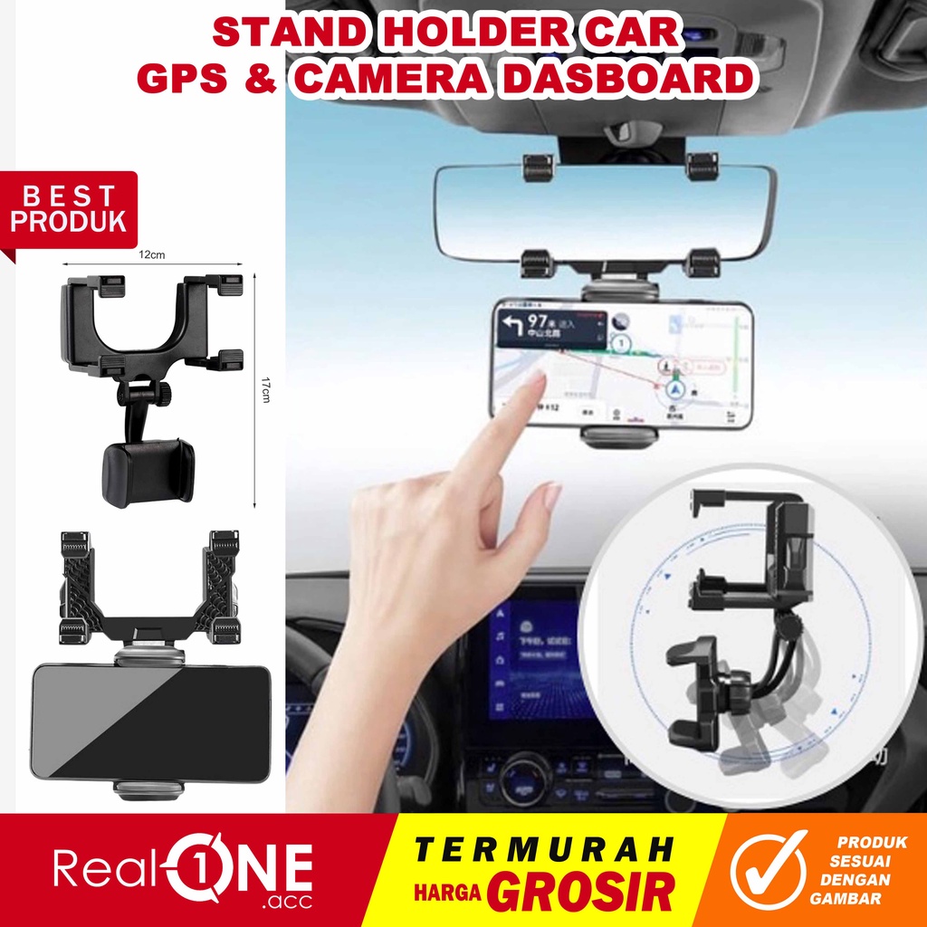 Car holder hp GPS Camera stand holder mobil kaca tengah spion kamera cctv dasboard handphone universal Mirror Rearview Car Stent Mount Bracket Dudukan - realoneacc